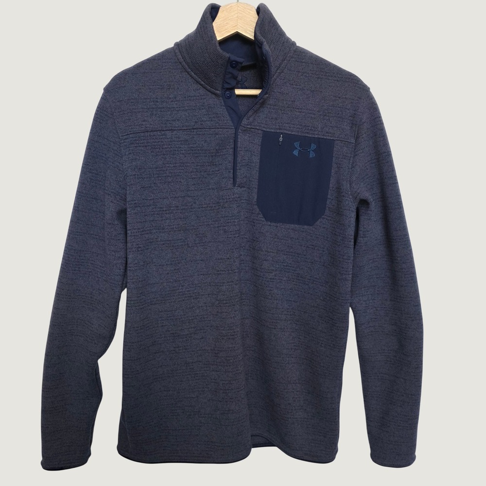 Under Armour Specialist Henley 2.0 Mens Medium Navy Blue Excellent Snap Fleece